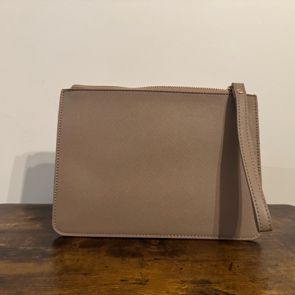 Camellia and Love Taupe Vegan Leather Wristlet / Clutch